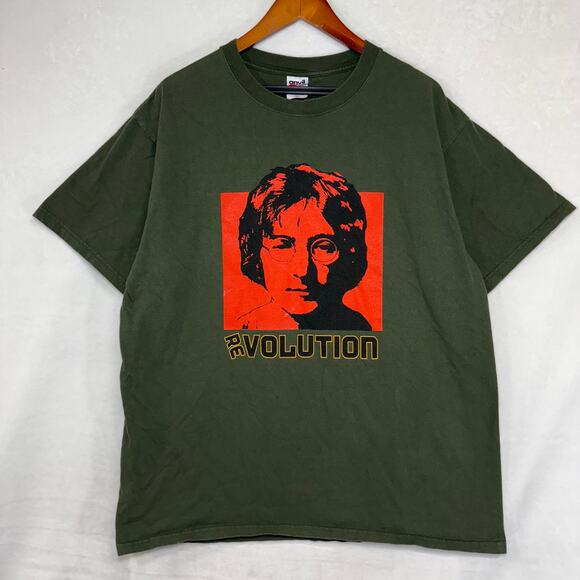 Vintage Anvil John Lennon Beatles XL Graphic Print TShirt Green Revolution Music - Picture 1 of 11
